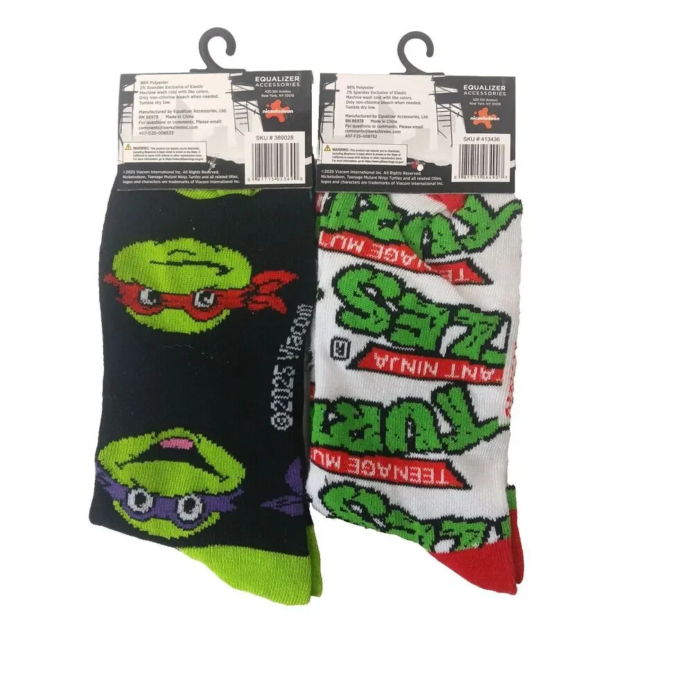 Teenage Mutant Ninja Turtles TMNT 2-pair Cartoon Mens Size 6-12 Crew Socks NWT